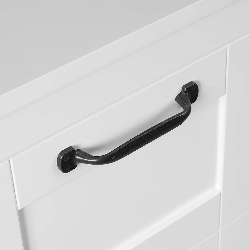White Farmhouse Bathroom Floor Cabinet with Drawer and Door Matte Black Hardware