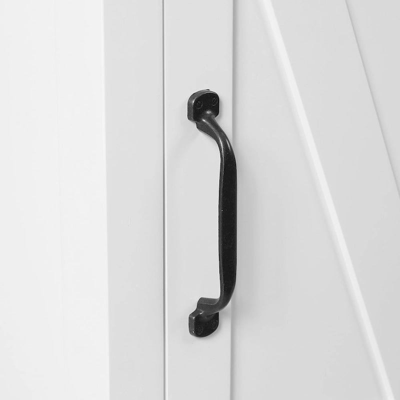 White Farmhouse Bathroom Floor Cabinet with Drawer and Door Matte Black Hardware