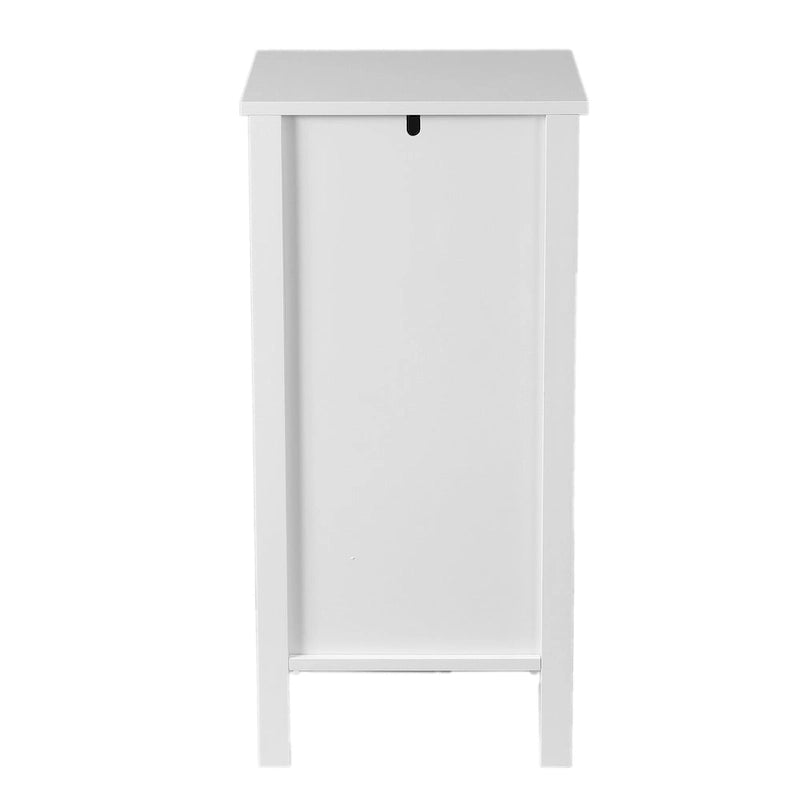 White Farmhouse Bathroom Floor Cabinet with Drawer and Door Matte Black Hardware