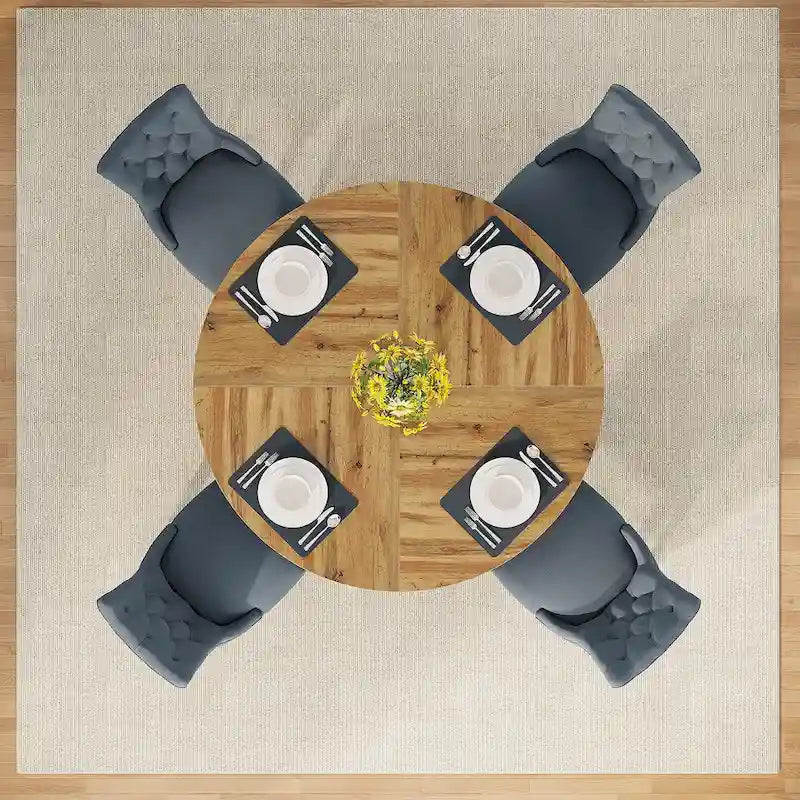 47-Inch Round Wood Dining Table with Farmhouse Pedestal Base, Seats 4, Brown