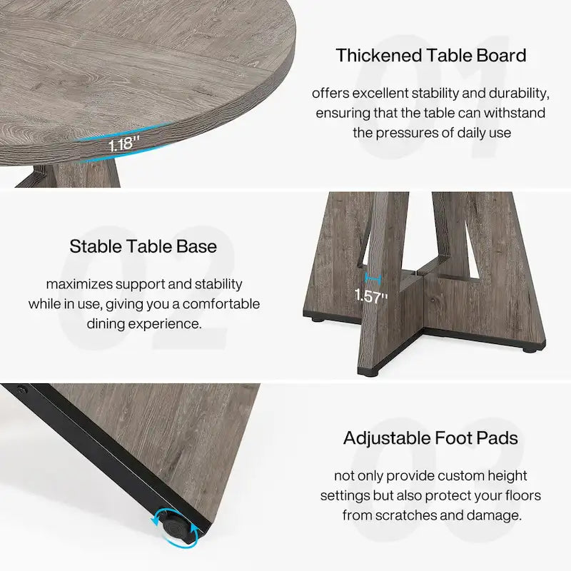 47-Inch Round Wood Dining Table with Farmhouse Pedestal Base, Seats 4, Brown