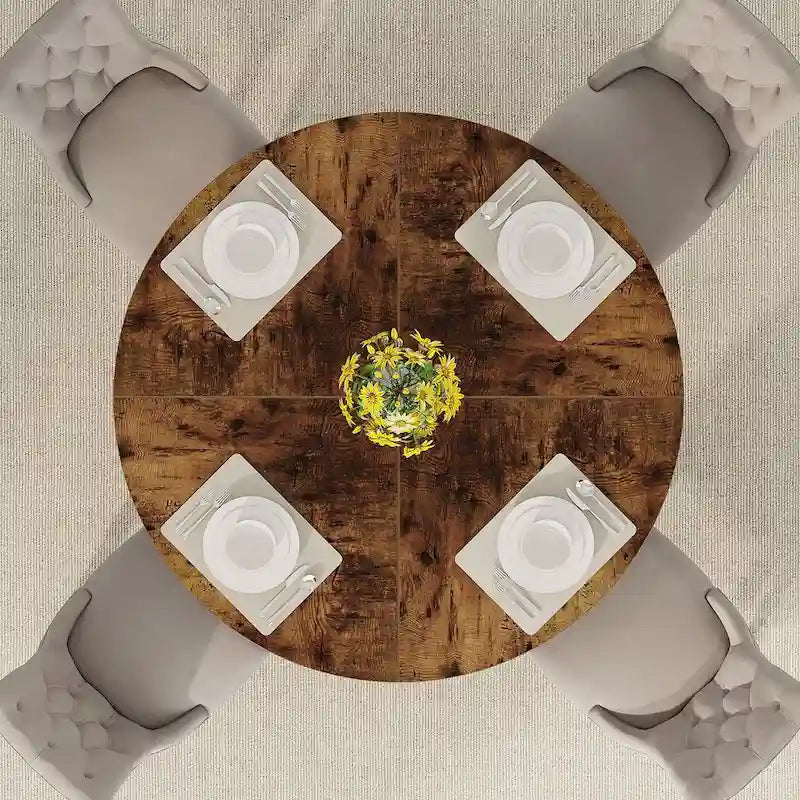 47-Inch Round Wood Dining Table with Farmhouse Pedestal Base, Seats 4, Brown