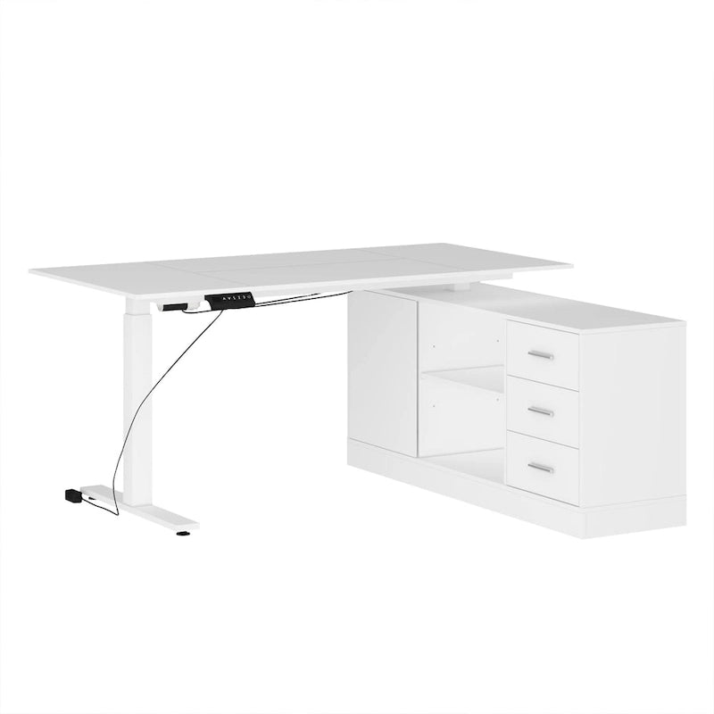 White Electric Height Adjustable Standing Desk with Dual Motor Lift, Home Office