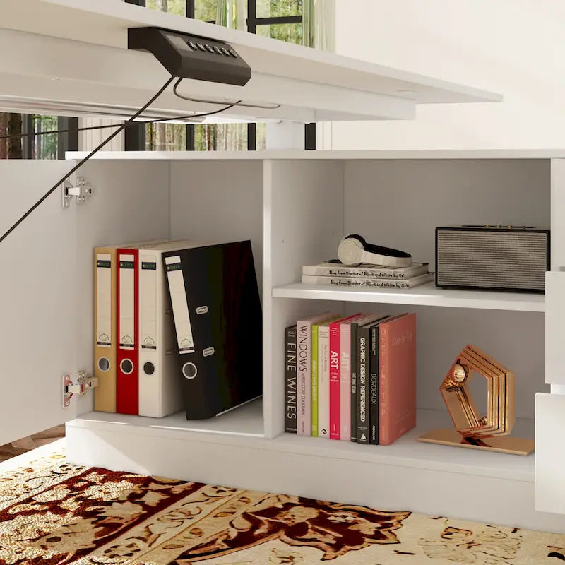 White Electric Height Adjustable Standing Desk with Dual Motor Lift, Home Office