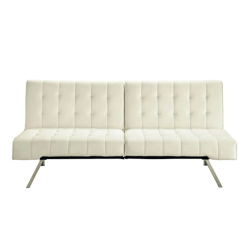 Splitback Multi-Position Futon Sofa Sleeper Vanilla Faux Leather Click Clack Convertible