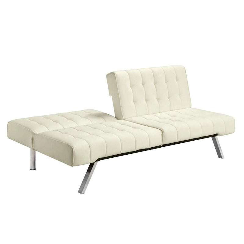 Splitback Multi-Position Futon Sofa Sleeper Vanilla Faux Leather Click Clack Convertible