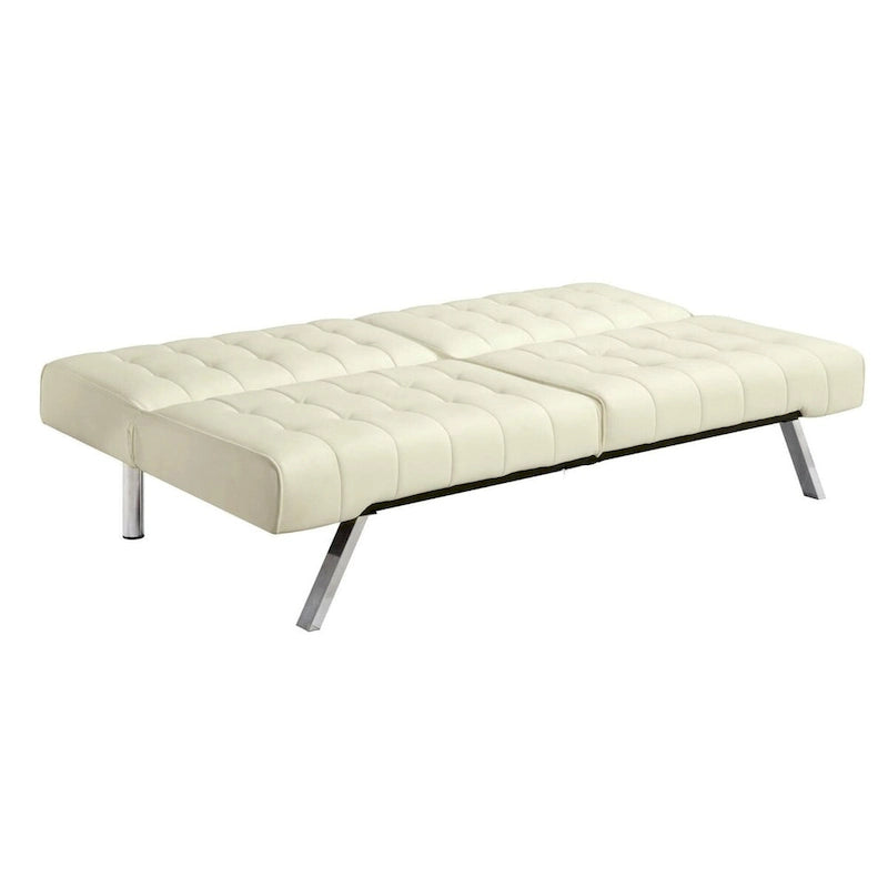 Splitback Multi-Position Futon Sofa Sleeper Vanilla Faux Leather Click Clack Convertible
