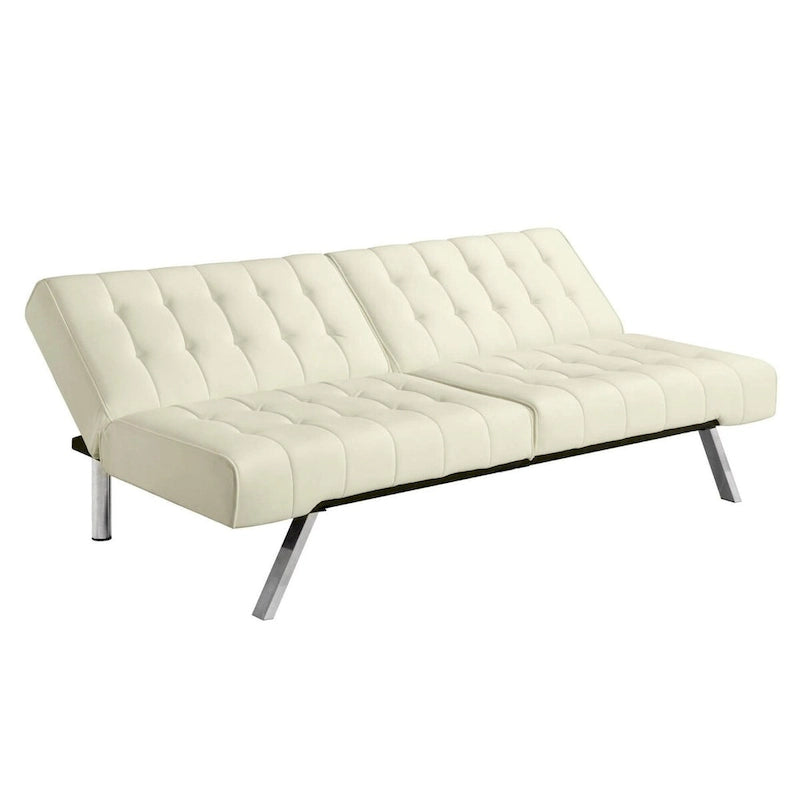 Splitback Multi-Position Futon Sofa Sleeper Vanilla Faux Leather Click Clack Convertible