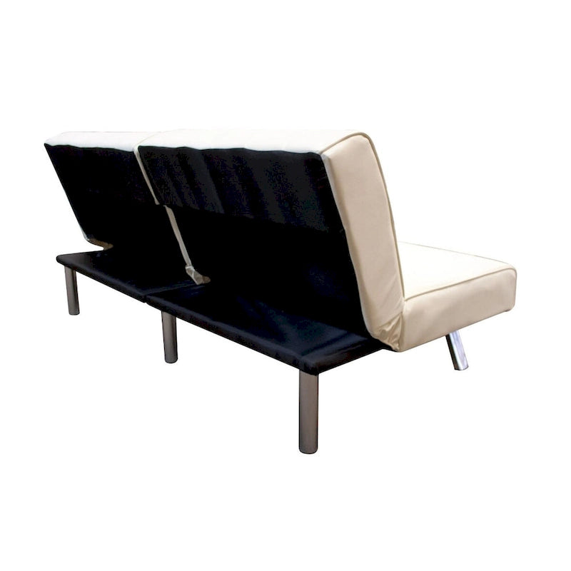 Splitback Multi-Position Futon Sofa Sleeper Vanilla Faux Leather Click Clack Convertible