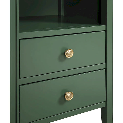 2-Drawer Nightstand with Open Shelf Fluted Tapered Legs Distressed Finish