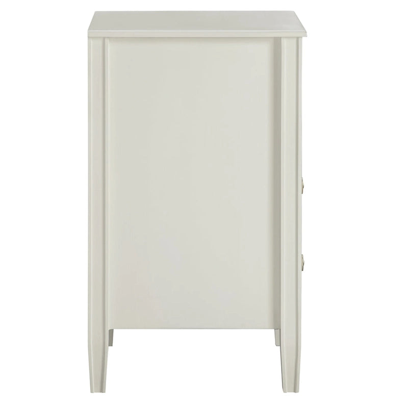 2-Drawer Nightstand with Open Shelf Fluted Tapered Legs Distressed Finish