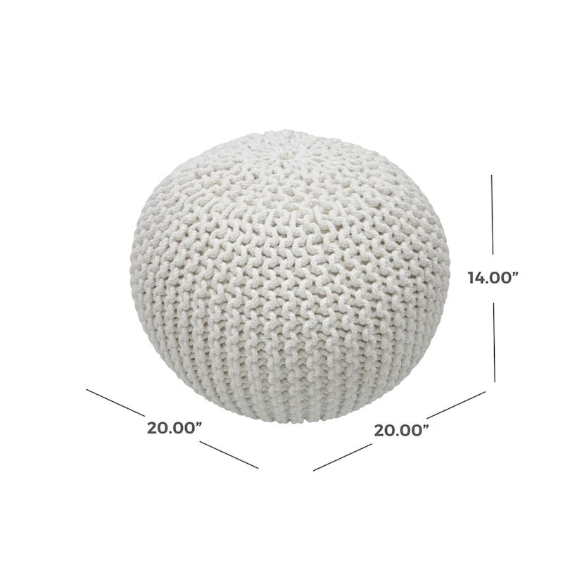 Runder gestrickter, gefüllter Ottoman-Pouf in verschiedenen Farben