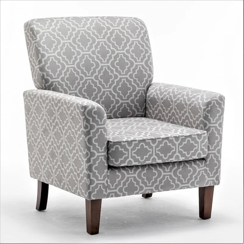 Mid-Century Floral Fabric Accent Armchair with Wood Legs and Cushioned Seat