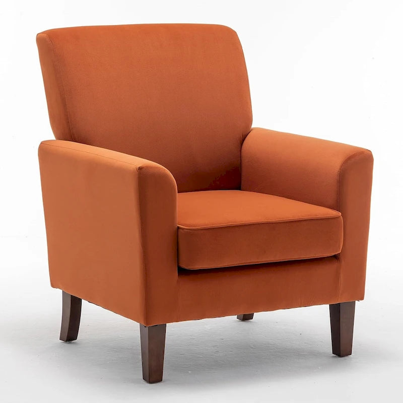 Mid-Century Floral Fabric Accent Armchair with Wood Legs and Cushioned Seat