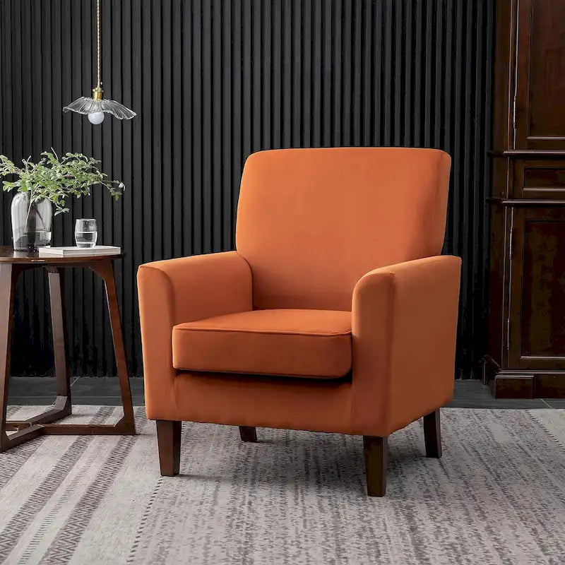 Mid-Century Floral Fabric Accent Armchair with Wood Legs and Cushioned Seat