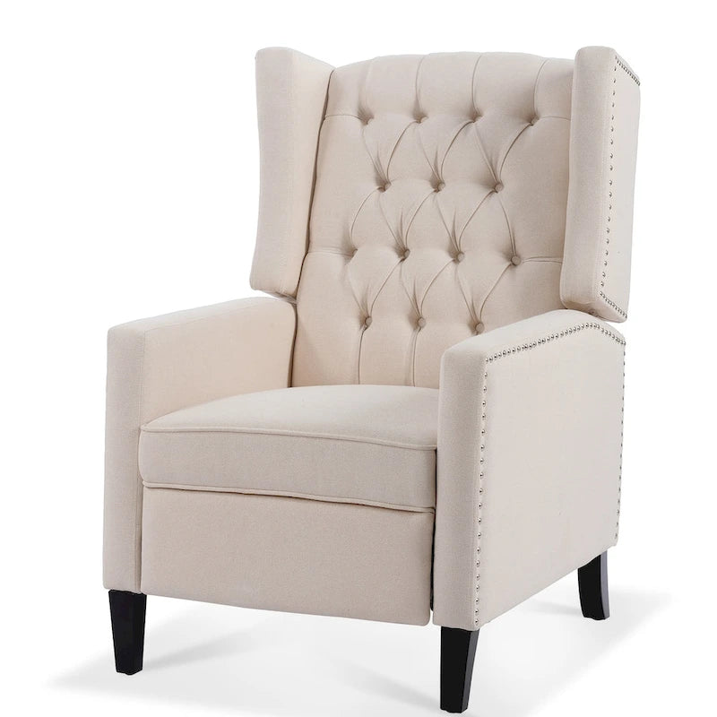 Tufted Wing Back Manual Push Back Recliner Accent Chair Nailhead Trim
