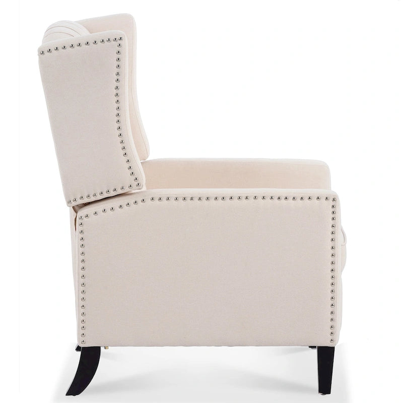 Tufted Wing Back Manual Push Back Recliner Accent Chair Nailhead Trim