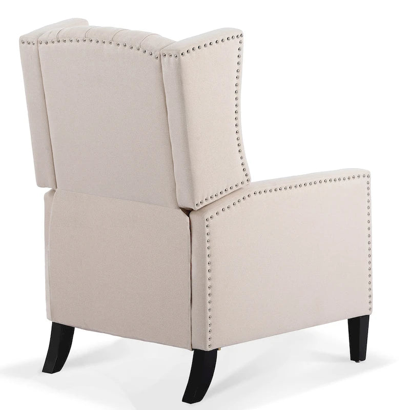 Tufted Wing Back Manual Push Back Recliner Accent Chair Nailhead Trim