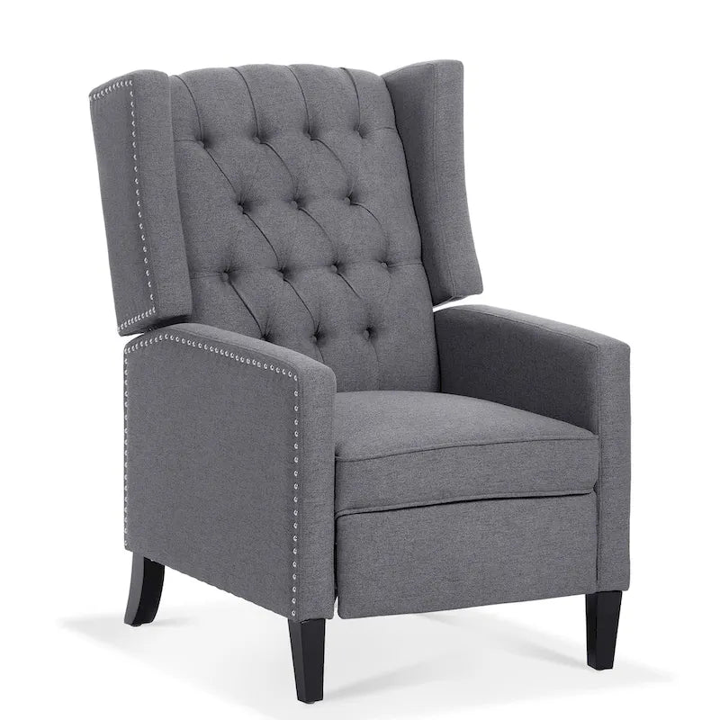 Tufted Wing Back Manual Push Back Recliner Accent Chair Nailhead Trim