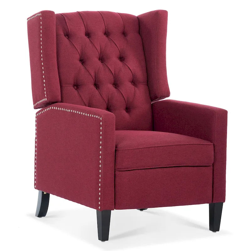 Tufted Wing Back Manual Push Back Recliner Accent Chair Nailhead Trim