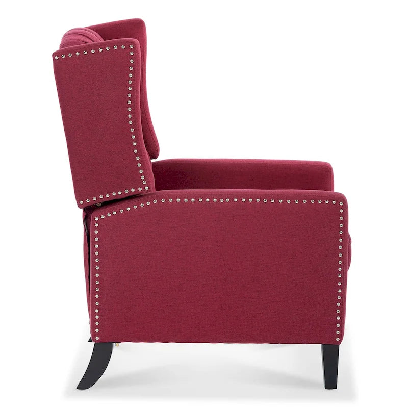 Tufted Wing Back Manual Push Back Recliner Accent Chair Nailhead Trim