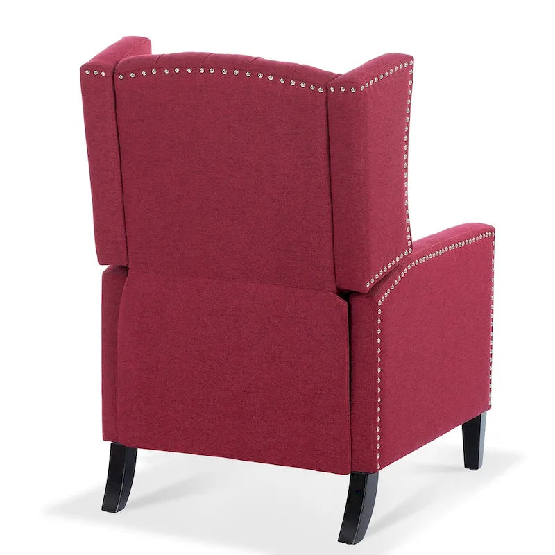 Tufted Wing Back Manual Push Back Recliner Accent Chair Nailhead Trim