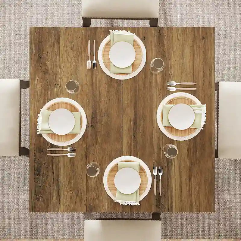 Square Wood Dining Table with Pedestal Base, Seats 4, Natural Brown