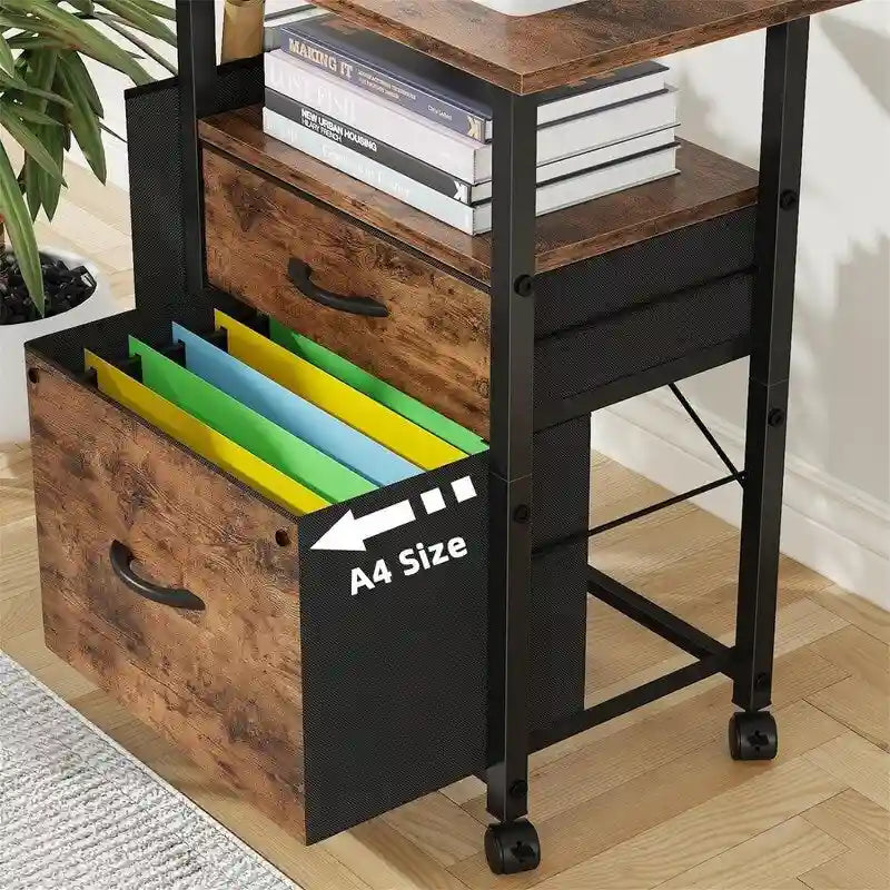 Mobile 2-Drawer File Cabinet with Printer Stand and Open Shelf, Industrial Style