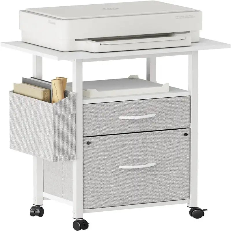 Mobile 2-Drawer File Cabinet with Printer Stand and Open Shelf, Industrial Style