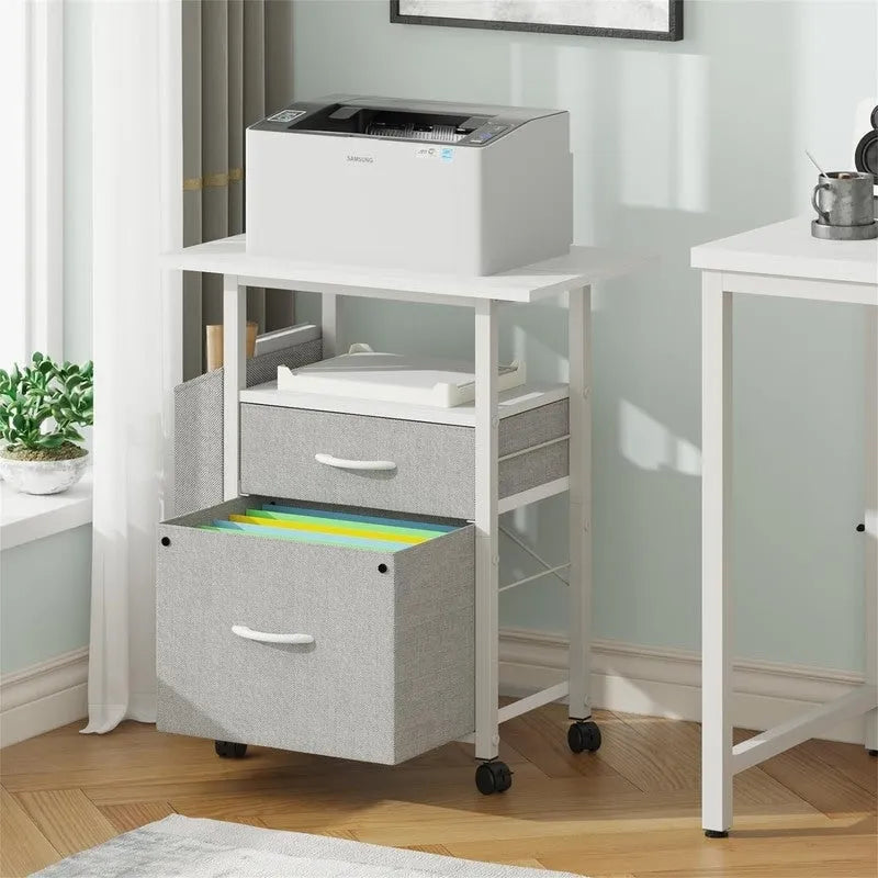 Mobile 2-Drawer File Cabinet with Printer Stand and Open Shelf, Industrial Style