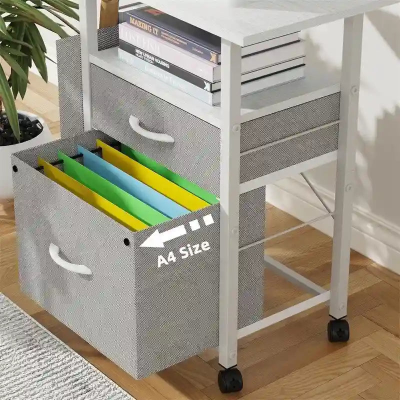 Mobile 2-Drawer File Cabinet with Printer Stand and Open Shelf, Industrial Style