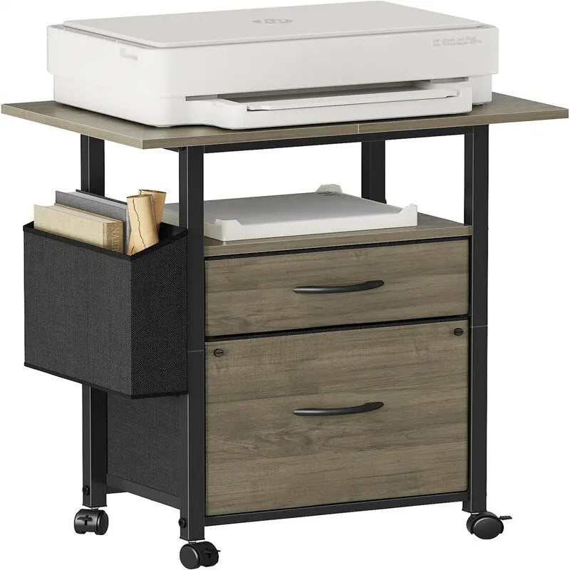 Mobile 2-Drawer File Cabinet with Printer Stand and Open Shelf, Industrial Style