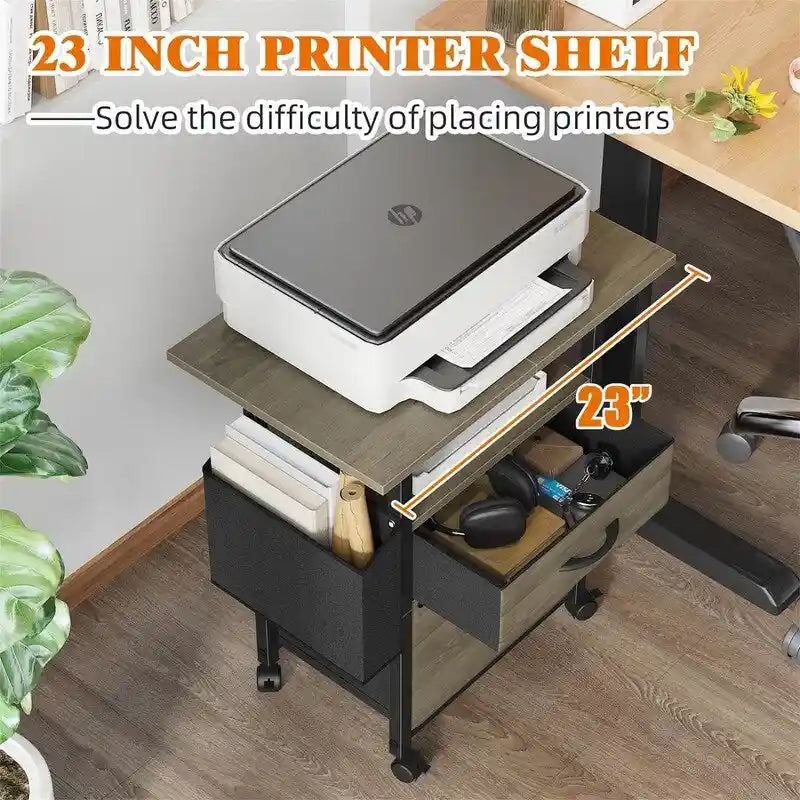 Mobile 2-Drawer File Cabinet with Printer Stand and Open Shelf, Industrial Style