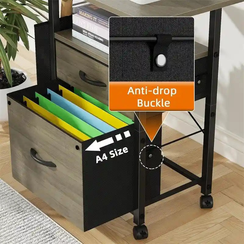 Mobile 2-Drawer File Cabinet with Printer Stand and Open Shelf, Industrial Style
