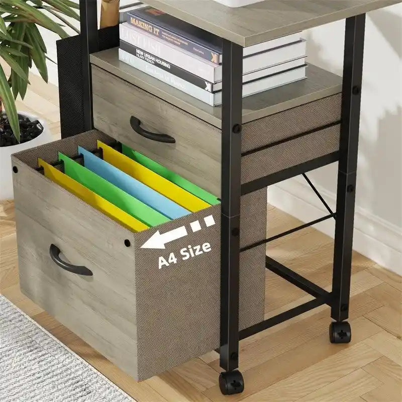 Mobile 2-Drawer File Cabinet with Printer Stand and Open Shelf, Industrial Style