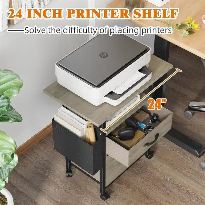 Mobile 2-Drawer File Cabinet with Printer Stand and Open Shelf, Industrial Style