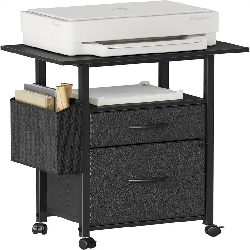 Mobile 2-Drawer File Cabinet with Printer Stand and Open Shelf, Industrial Style