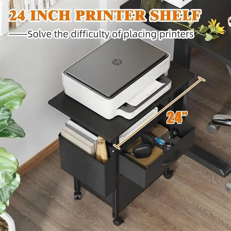 Mobile 2-Drawer File Cabinet with Printer Stand and Open Shelf, Industrial Style