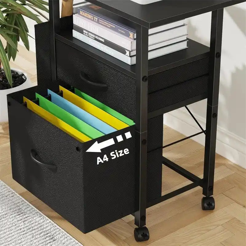 Mobile 2-Drawer File Cabinet with Printer Stand and Open Shelf, Industrial Style