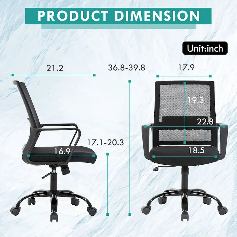 Fauteuil de bureau ergonomique en résille avec soutien lombaire, hauteur réglable, pivotant