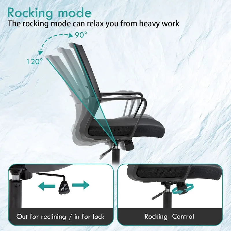 Fauteuil de bureau ergonomique en résille avec soutien lombaire, hauteur réglable, pivotant